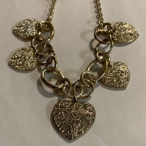 Elegant Silver with Rhinestones Heart Charm Necklace